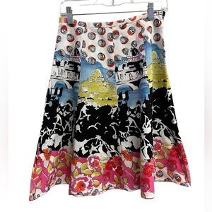 ETCETERA Women’s Bright Colored Travel Patterned Cotton Skirt - Size 2